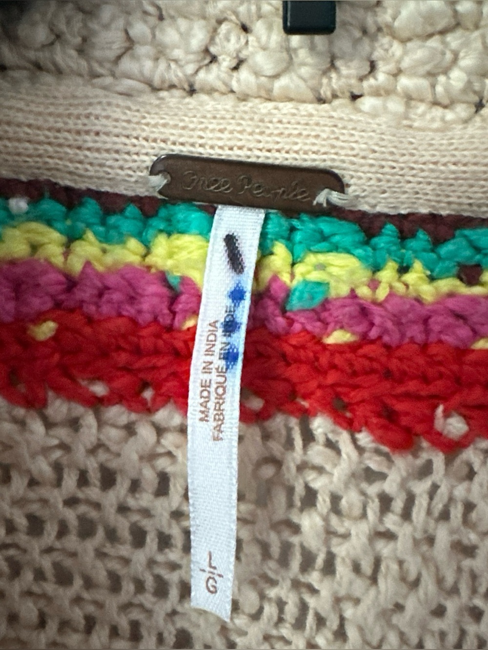 Free People Cream Crochet Floral Cardigan with Red, Pink & Teal Accents - Picture 4 of 11